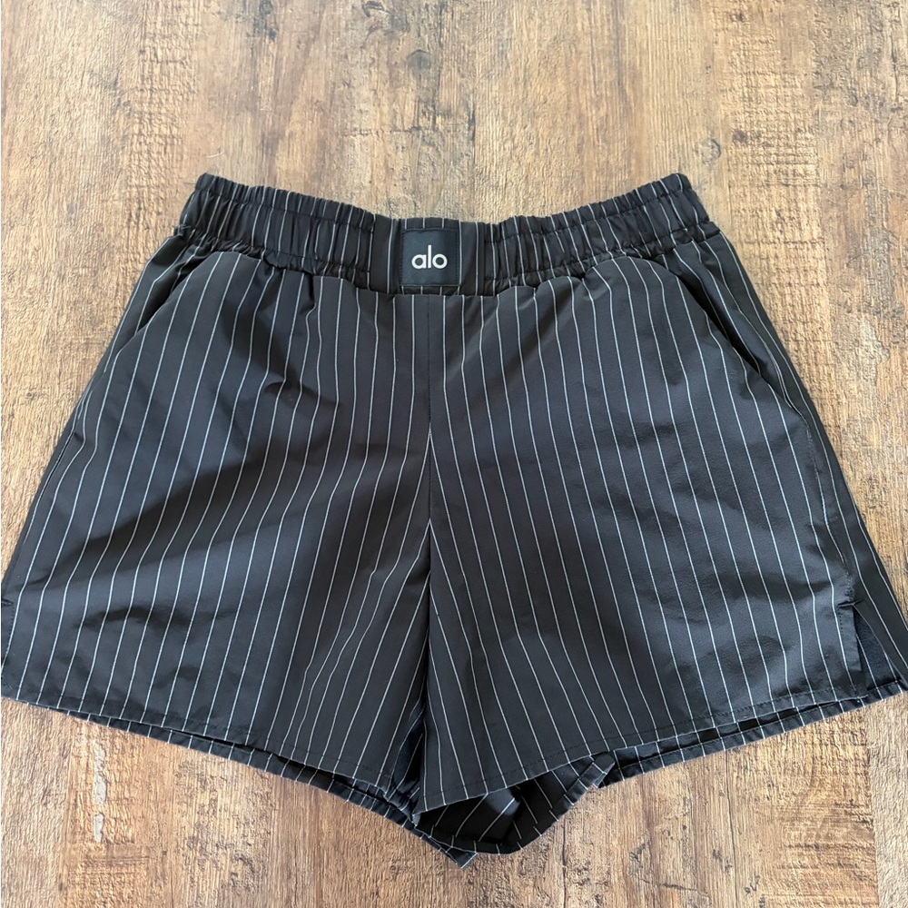 ALO Yoga Black Pinstripe Performance Shorts